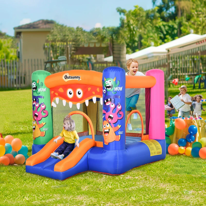 Outsunny Bouncy Castle Inflatable Basket Trampoline Slide Monster Design 2.9 x 2 x 1.55m