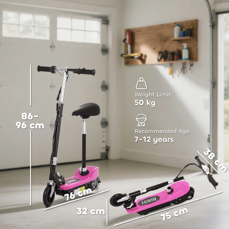 HOMCOM Foldable Powered Scooter Ride on 12V 120W W/Brake Kickstand-Pink
