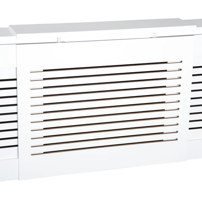 HOMCOM MDF Extendable Radiator Cover Cabinet - Shelving for Home Office, Slatted Design, White, Dimensions 139-208.5L x 20.5W x 82.5H cm