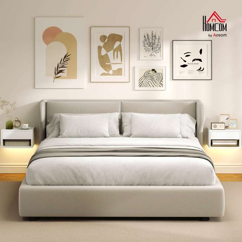 HOMCOM Juego de 2 Mesitas de Noche Flotantes con Luces LED RGB Control de APP Cajón Estante Abierto 37x32x21 cm Blanco