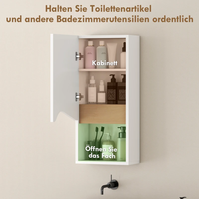 HOMCOM Badezimmerschrank Wandschrank mit Soft-Close-Tür und offenem Fach 30 x 17 x 67 cm Weiß