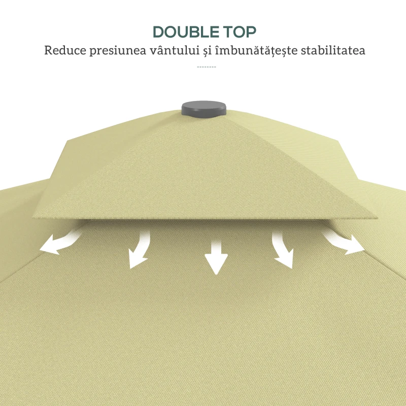 Outsunny Umbrelă Suspendată cu Copertină Dublă, Deschidere cu Manivelă, Bază în Cruce şi Falduri, 2.5x2.5 m, Bej