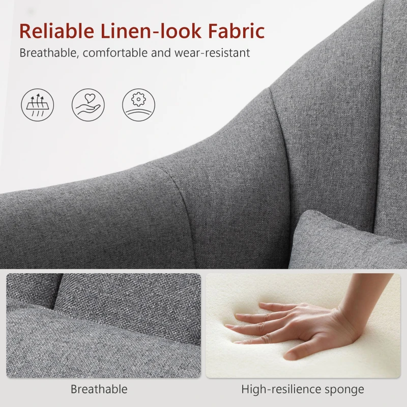 HOMCOM Swivel Linen Fabric Accent Chair for Living Room Contemporary Vanity Armchair with Adjustable Height Thick Cushion Lumbar Support Armrest for Bedroom Office Dark Grey