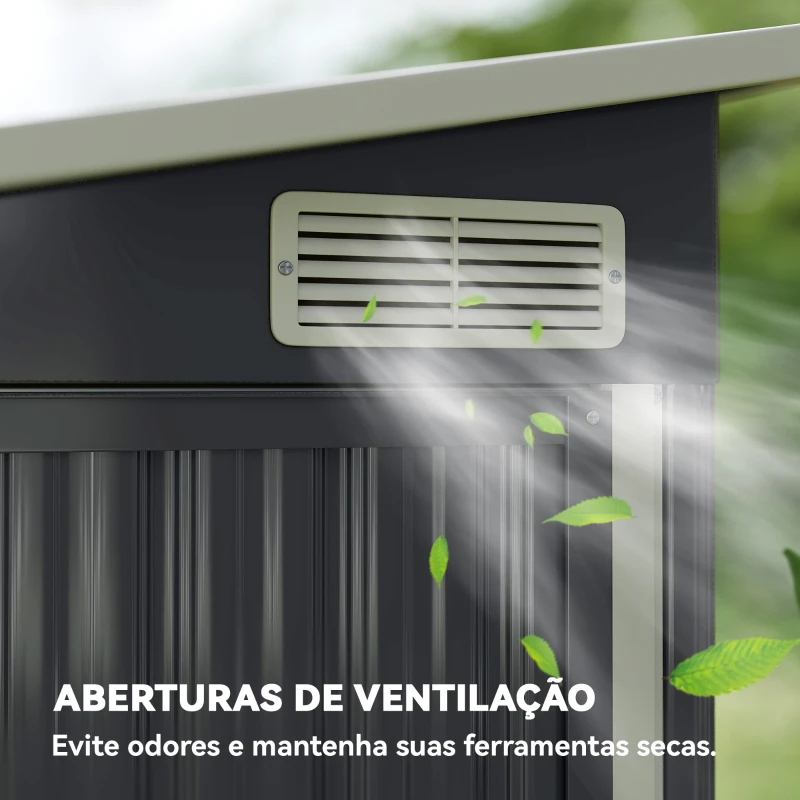 Outsunny Abrigo de Jardim Exterior 2,7 m² 234x132x185 cm com Três Portas Fechadura e Grelhas de Ventilação Cinzento