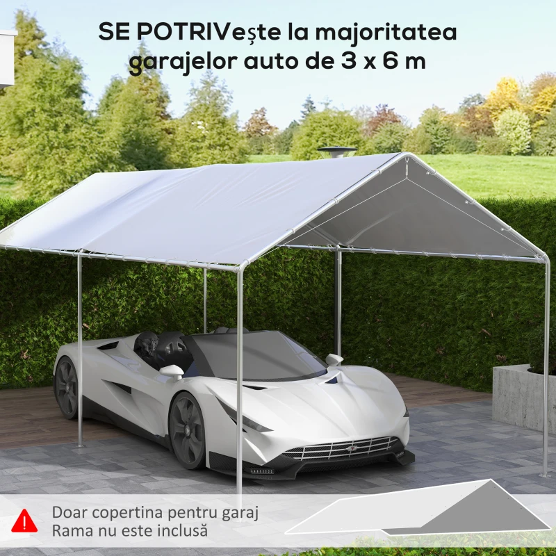 Outsunny Acoperiș Carport 10 x 20 ft, Copertină de Schimb Rezistentă la UV cu Corzi Elastice, Alb