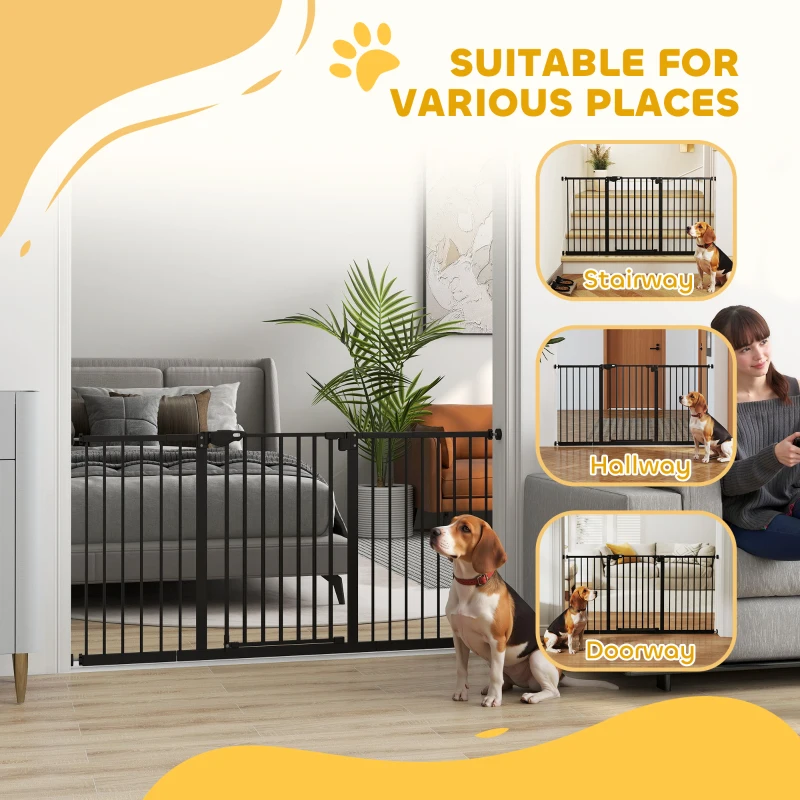 PawHut Dog Gate Stair Gate Pressure Fit Pets Barrier Auto Close for Doorway Hallway, 74-148cm Wide Adjustable, Black