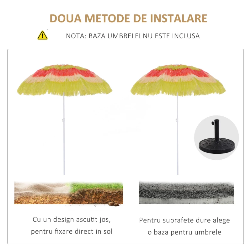 Outsunny Umbrelă Hawaiană Portabilă, Acoperitoare Ø160cm, Impermeabilă, Înălțime până la 180cm