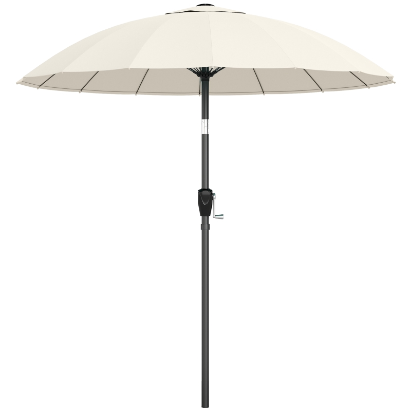 Outsunny 2 m Shanghai Garden Parasol Umbrella with 16 Fibreglass Ribs, Outdoor Parasol Sun Shade with Crank & Tilt, Cream White