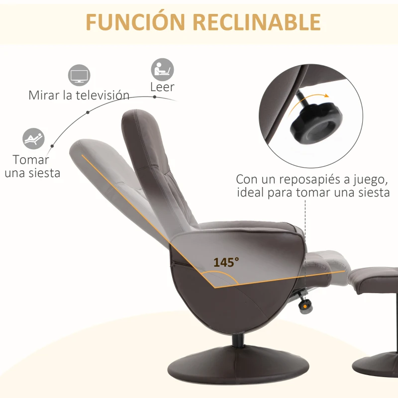 HOMCOM Sillón de Relax con Reposapiés Respaldo Reclinable hasta 145° para Salón Dormitorio Oficina 76x81x101 cm Marrón