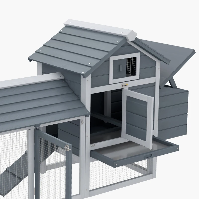 PawHut Small Chicken Coop with Run Hen House Poultry Nesting Box Grey 150.5 x 54 x 87cm