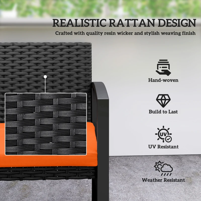 Outsunny Two-Seater Rattan Garden Bench - Orange