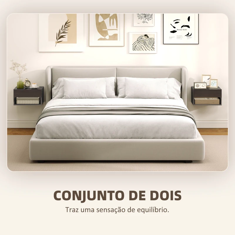 HOMCOM Conjunto de 2 Mesas de Cabeceira Suspensas com Gaveta Prateleira Aberta para Quarto 37x32x21 cm Preto Brilhante