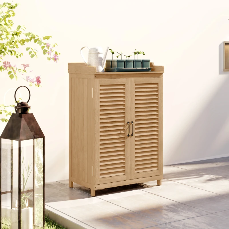 Outsunny Gartenschrank Holz, Geräteschuppen mit Arbeitsfläche, wetterfest Geräteschrank, 65,5x40x98,5cm Gelb