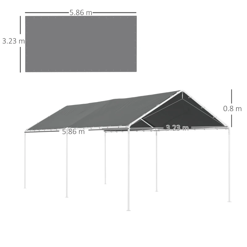 Outsunny Acoperiș de Carport 10 x 20ft, Prelată Rezistentă la UV cu Corzi Elastice, Gri Închis
