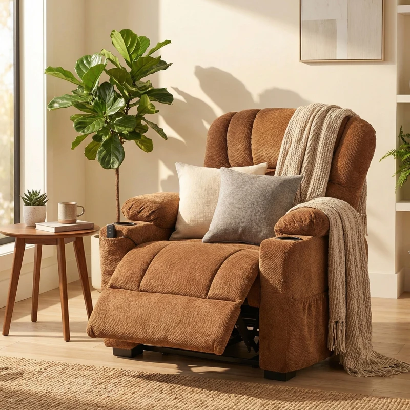 HOMCOM Sillón Relax Reclinable Eléctrico Silencioso con Función Memoria Reposapiés Mando a Distancia Bolsillo Lateral Marrón