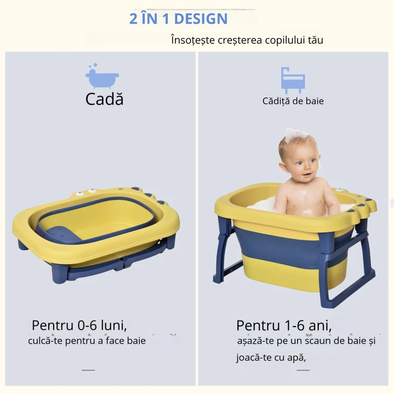 Homcom Cadita Pliabila 0–6 Ani – Nou‑Nascuti, Albastru & Galben