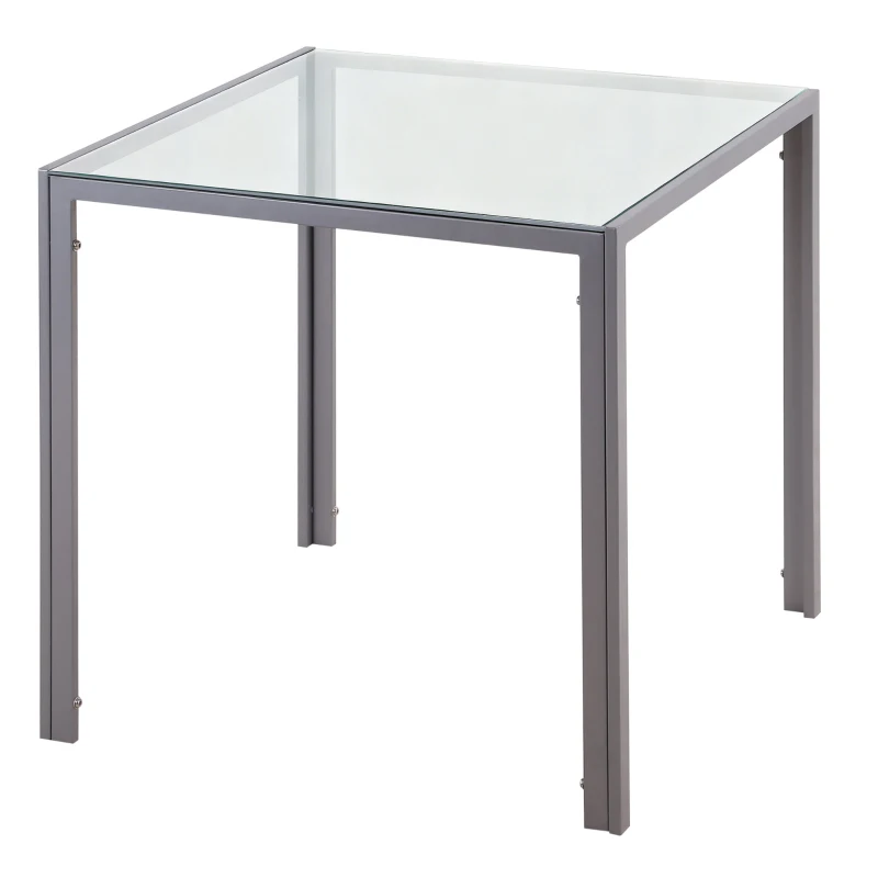HOMCOM Modern Square Dining Table for 2-4 People, with Glass Top & Metal Legs for Dining Room, Living Room, Grey