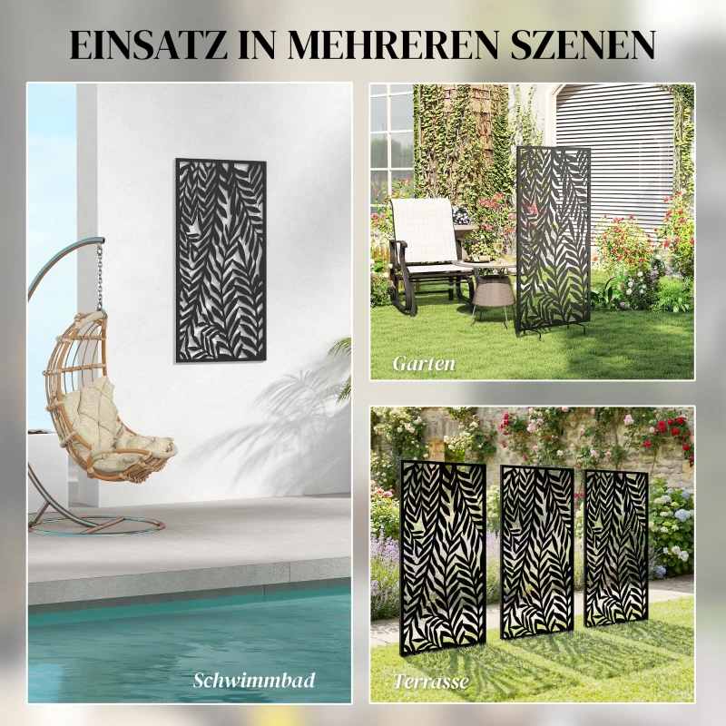Outsunny Ruimteverdeler 65 x 130 cm vrijstaand/op te hangen paravent, metalen privacy-scheidingswand zwart