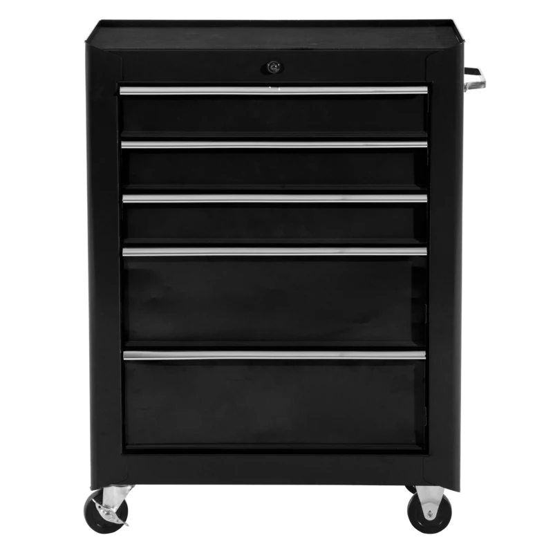 HOMCOM 5-Drawer Tool Chest, Lockable Steel Tool Storage Cabinet with Wheels and Handle Tool Box for Garage, Workshop, Black