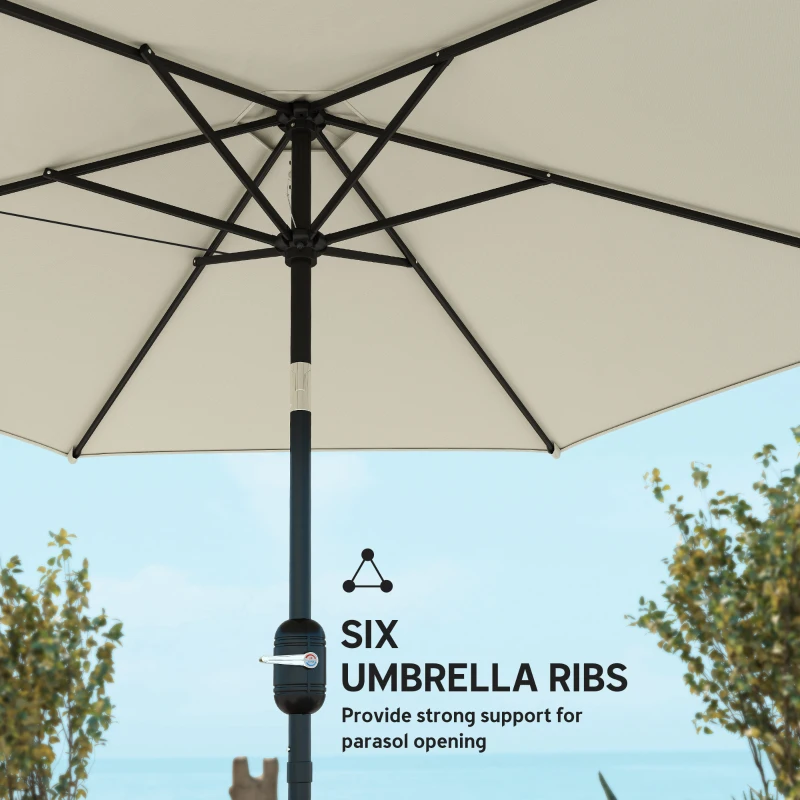 Outsunny 2.6 m Garden Parasol Umbrella with Aluminium Pole, Outdoor Patio Umbrella with Tilt and Crank, Vent, Cream White