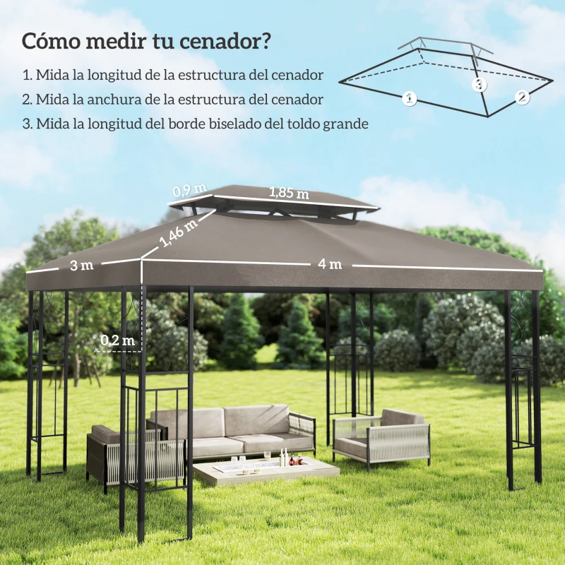 Outsunny Toldo de Recambio 4x3 m con Techo Doble Orificios de Drenaje y Protección UV Solo Toldo NO Incluye Marco Marrón