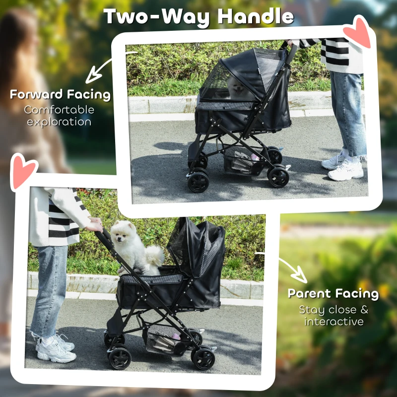 PawHut Pet Stroller Pushchair Foldable Travel Dog Cat Carriage w/ Reversible Handle Brake Basket
