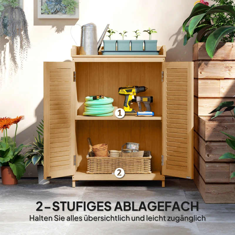 Outsunny Gartenschrank Holz, Geräteschuppen mit Arbeitsfläche, wetterfest Geräteschrank, 65,5x40x98,5cm Gelb