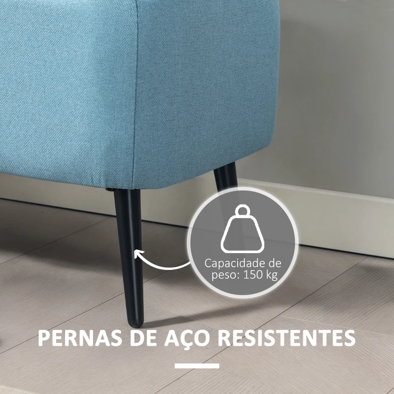 HOMCOM Banco de Armazenamento Estofado em Linho com Tampa Abatível e Pés de Aço Carga Máxima 150kg 101x38,5x44,5 cm Azul Claro