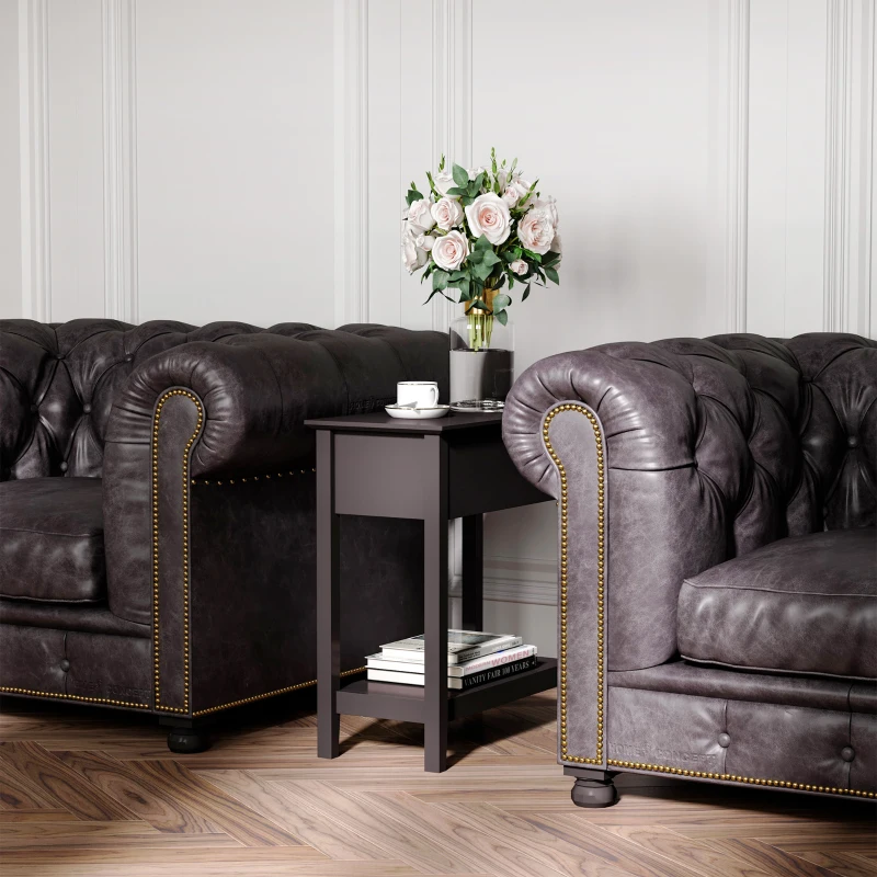 HOMCOM End Table, Narrow Side Table with Flip Top , Shelf, Dark Coffee