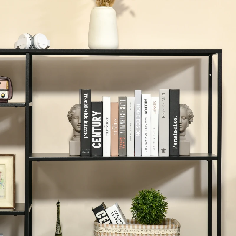 HOMCOM Standregal Bücherregal mit 5 offenen Fächern, Aufbewahrungsregal mit Metallrahmen, Würfelregal für Küche, Wohnzimmer, Schwarz, 120 x 35 x 87,5 cm