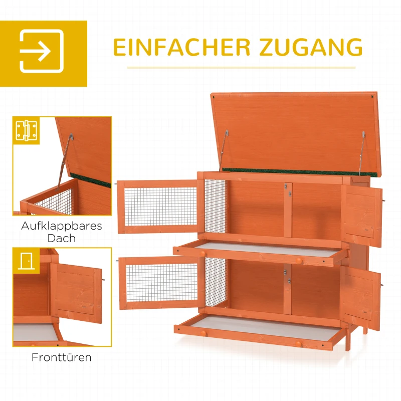 PawHut Kleintierstall 2 Ebenen wetterbeständig Tannenholz Grün + Natur