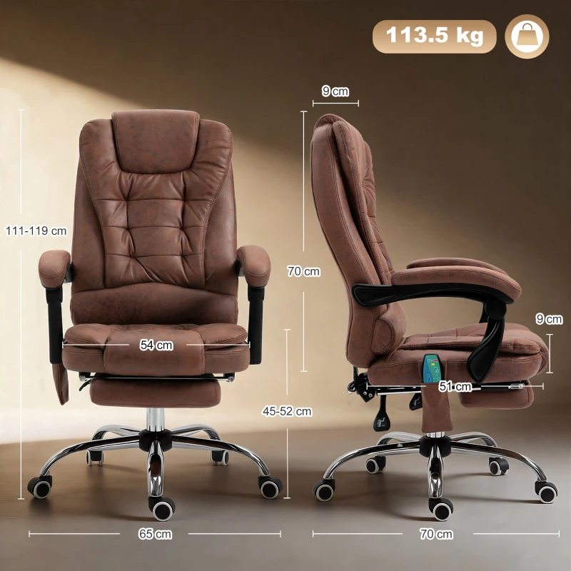 Vinsetto Office Chair with 6 Point Massage and Back Heat, Microfiber Desk Chair with Footrest Adjustable Height and Swivel Wheels, Back Reclining, Brown