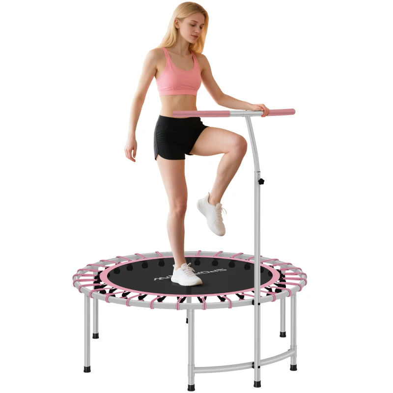 SPORTNOW 40" Fitness Trampoline, Mini Rebounder Trampoline for Adults with 5-Level Adjustable Handle, Indoor Exercise Bungee Rebounder, Max Load 100KG, Pink