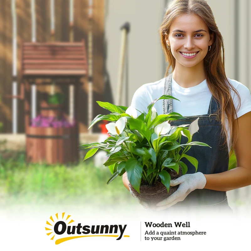 Outsunny Wood Wishing Well for Outside with Hanging Bucket, Wishing Well Planter with Drain Hole for Garden Patio, Carbonized