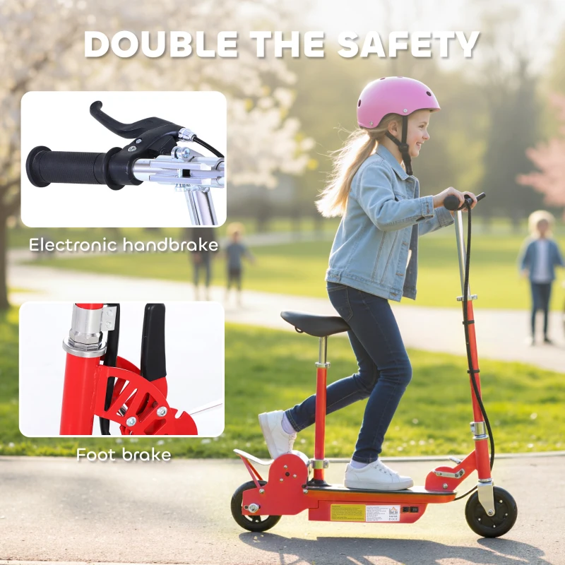HOMCOM Foldable Electric Scooter for Teens Over 7 years old 12V Battery 120W-Red