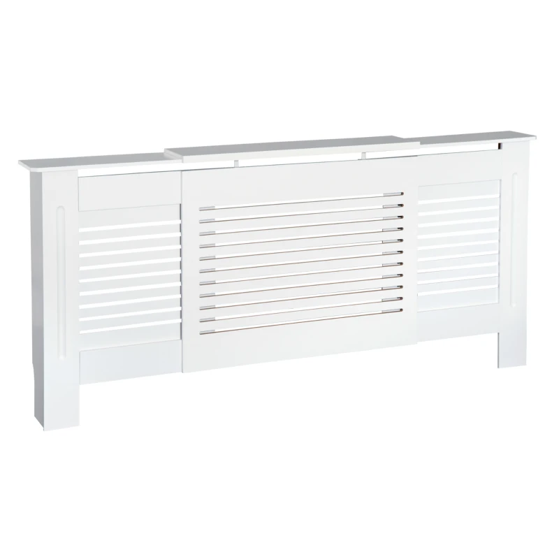 HOMCOM MDF Extendable Radiator Cover Cabinet - Shelving for Home Office, Slatted Design, White, Dimensions 139-208.5L x 20.5W x 82.5H cm