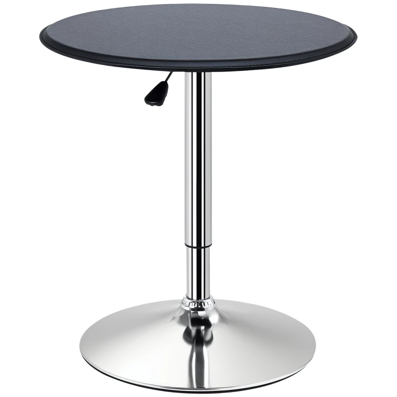 HOMCOM Adjustable Round Bistro Bar Table with PVC Leather Top Steel Base Home Kitchen Dining Desk  Black