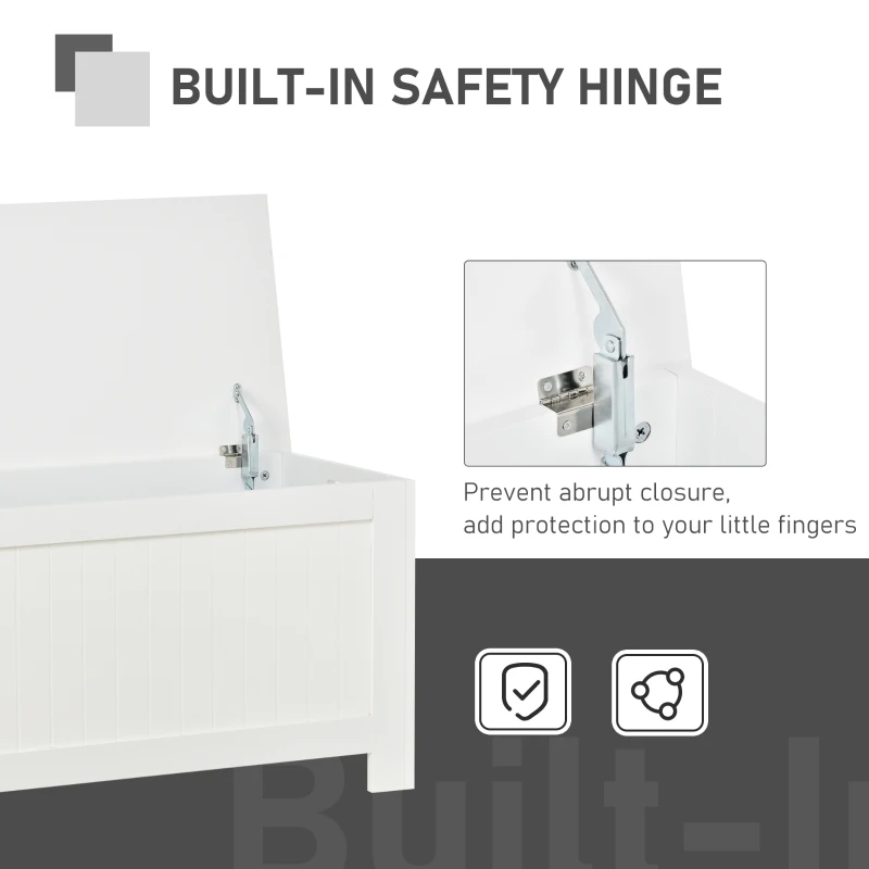 HOMCOM Storage Chest, Toy Storage Box Organizer with Safety Hinges, Lid and Side Handles, White