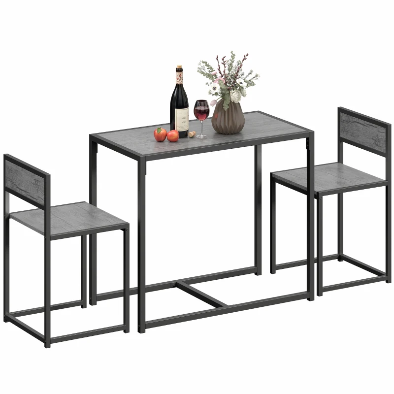 HOMCOM 3 Piece Table Stool Set - Charcoal Grey Wood-Effect