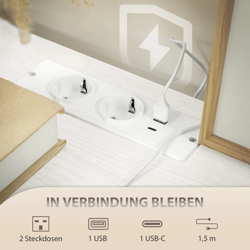 HOMCOM Kommode, Aufbewahrungsschrank mit 8 Schubladen aus Stoff, Steckdosenleiste, Stahlrahmen, Schubladenschrank für Flur, Schlafzimmer, Wohnzimmer und Büro, Cremeweiß