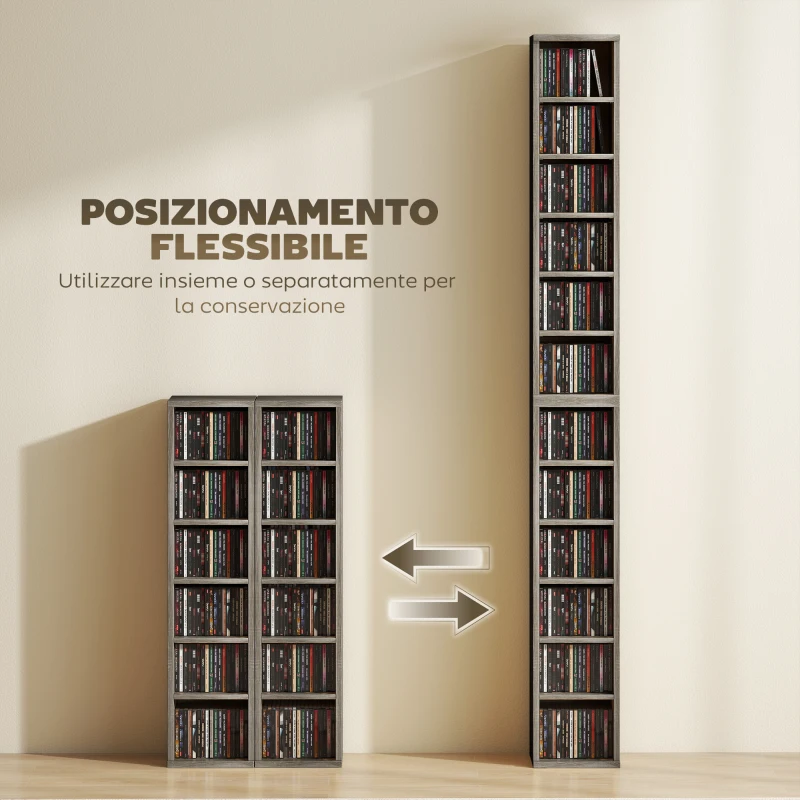 HOMCOM Set di 2 Mobili Porta CD Scaffale Salvaspazio, 21x22.5x88.5cm, Grigio