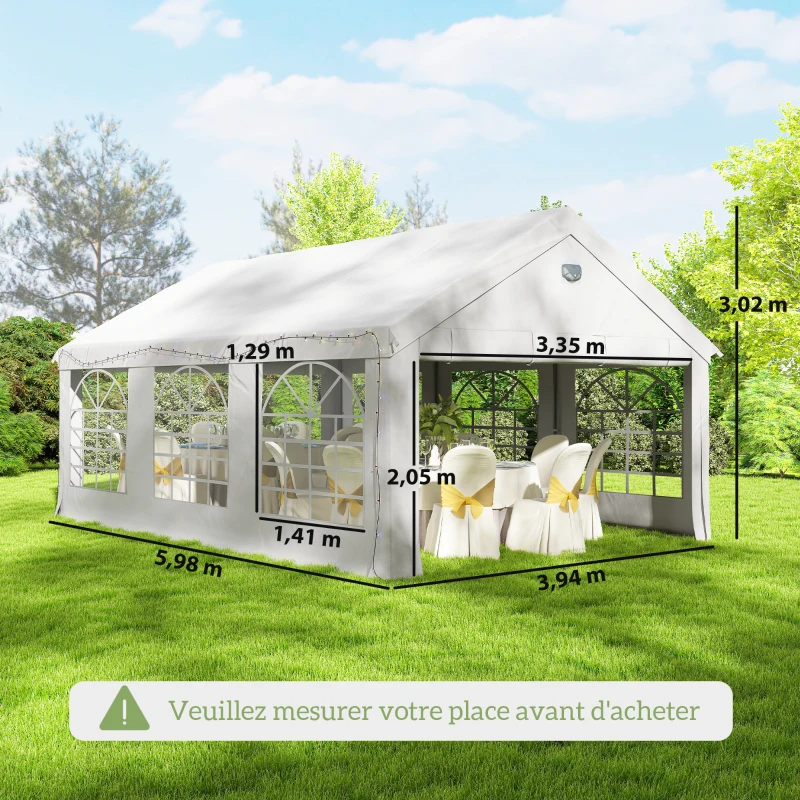 Outsunny Tenda de Festa 4 x 6 m, Toldo Resistente com Janelas, Tenda Exterior para Casamento e Eventos com 4 Paredes Removíveis