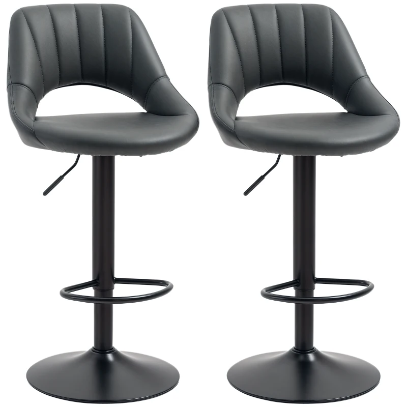 HOMCOM Barstools Set of 2 Adjustable Swivel Height Gas Lift PU Leather Counter Chairs with Footrest