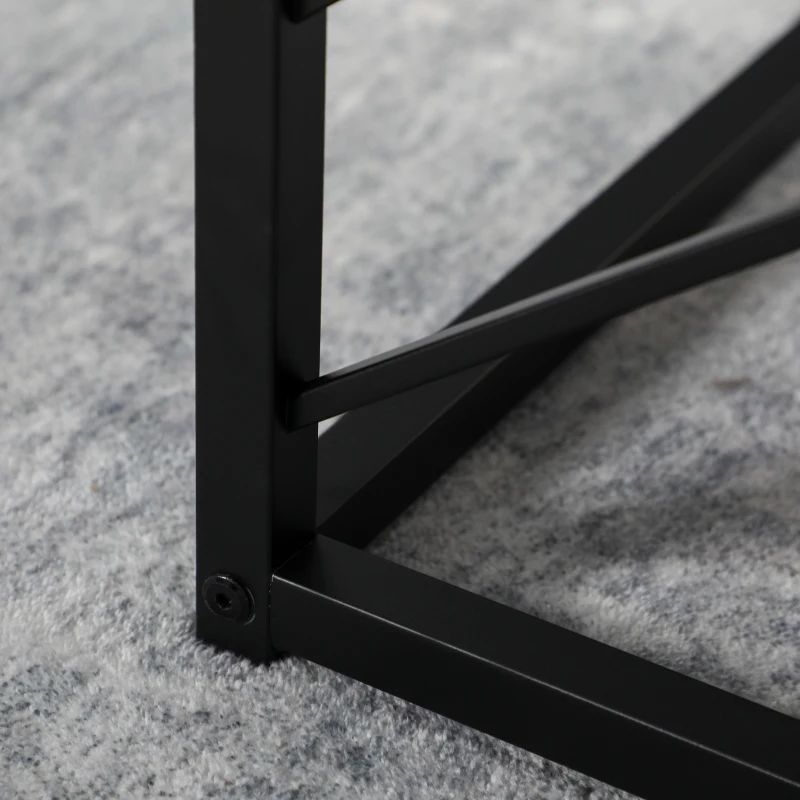 HOMCOM Set of 3 Nesting Coffee Tables, Square Side Tables with Black Metal Frame, for Living Room, Bedroom and Office, Grey