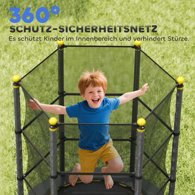 HOMCOM Trampolin für Kinder, Ø140 cm, mit Sicherheitsnetz, für innen und außen, Stahl, Kunststoff, belastbar bis 50 kg, Schwarz