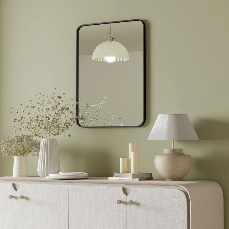 HOMCOM Espejo de Baño Rectangular con Marco Metálico Espejo Decorativo para Dormitorio Comedor o Entrada 60x80 cm Negro