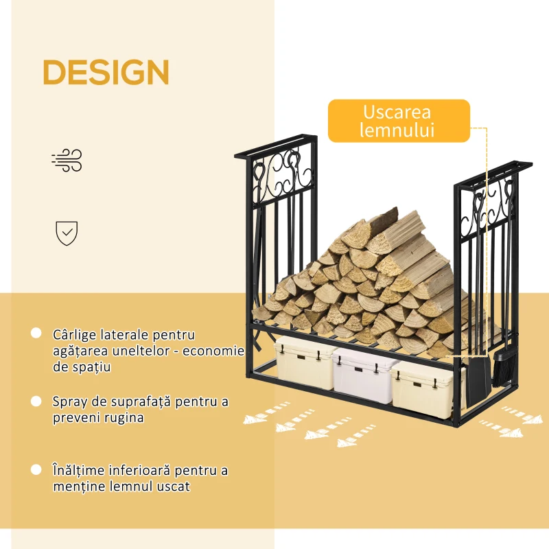 HOMCOM Suport lemne 4 scule din otel Max. 100kg negru