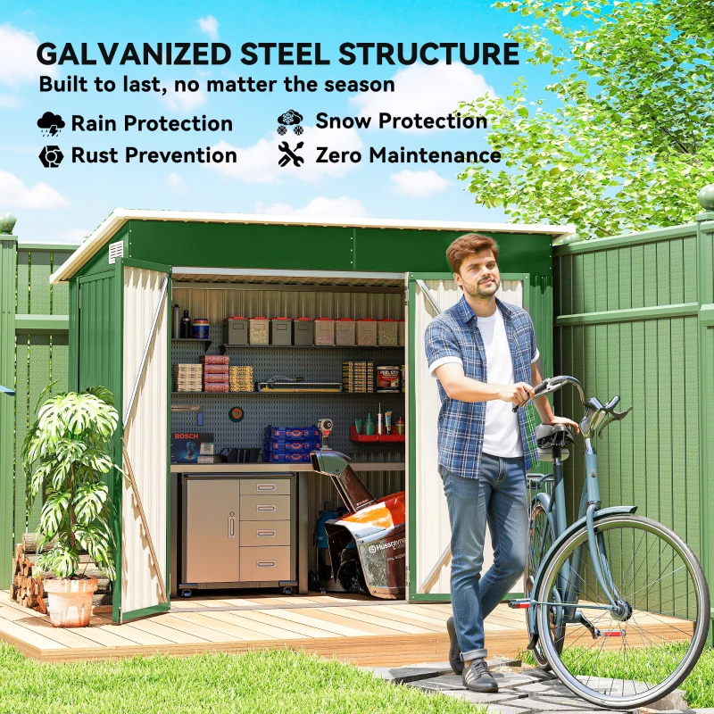 Outsunny 7.5 x 4.3ft Metal Garden Storage Shed, Waterproof Outdoor Shed with Triple Lockable Door, Gloves, Vents, Green