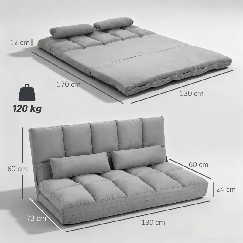 HOMCOM Bodensofa klappbar Schlafsofa mit 3-stuhfig verstellbar Rückenlehne Hellgrau