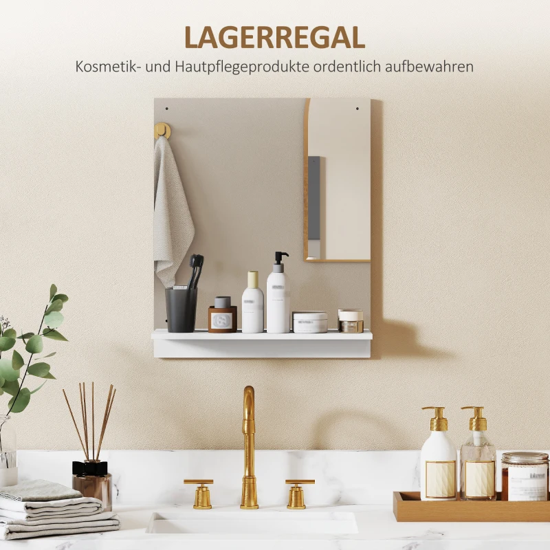 HOMCOM Badspiegel 50 x 60 cm Wandspiegel mit Regal, Badezimmerspiegel für Eingangsbereich, Flur, Weiß